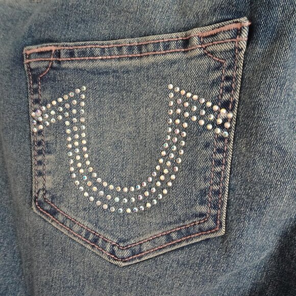 True Religion Jennie Curvy Jeans Women's Size 28x29 Blue Denim Rhinestone Pocket - Picture 3 of 14